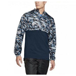 Under Armour Mens Anorak Windbreaker Hoodie Fitted Pullover Blue Camo Mens Large